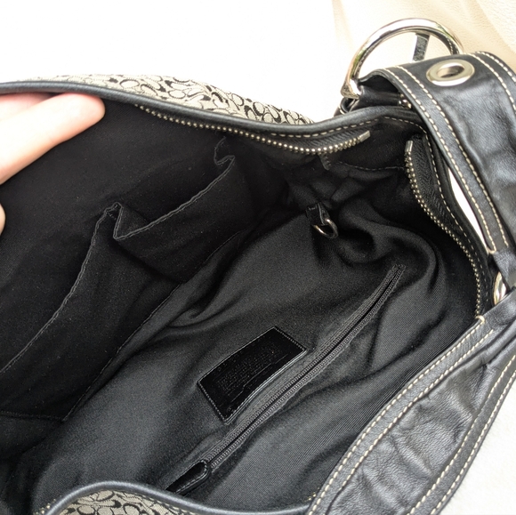 Coach Hobo Bag Signature Mini C Logo Black Gray Canvas Leather Jacquard Shoulder - Picture 8 of 11